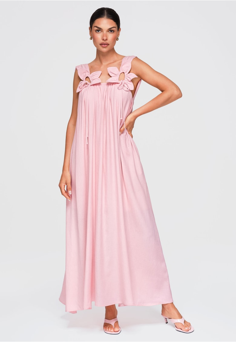 Rochie maxi dama cu decolteu simplu si ramitce late - pentru vara OW-DLR-E0014 - Roz