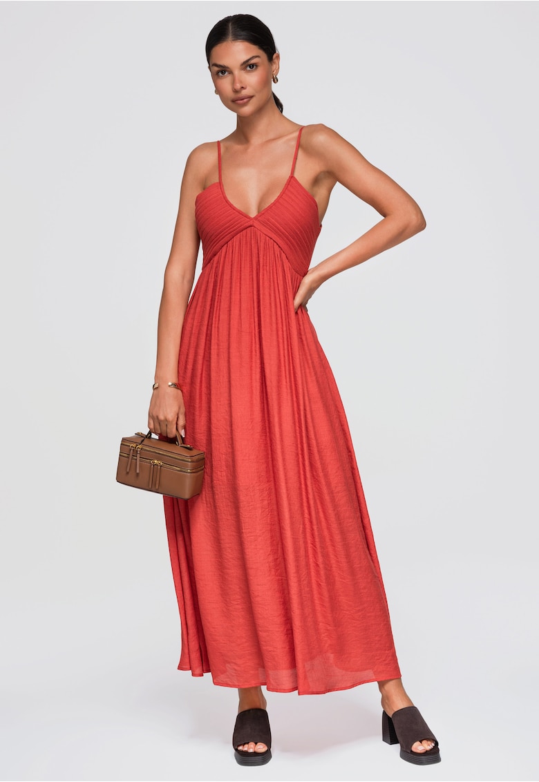 Rochie maxi eleganta cu decolteu V - Rosu