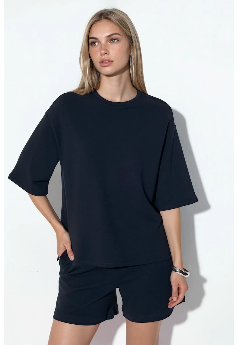 Tricou bleumarin - croiala lejera - maneci scurte - amestec bumbac-modal-elastan