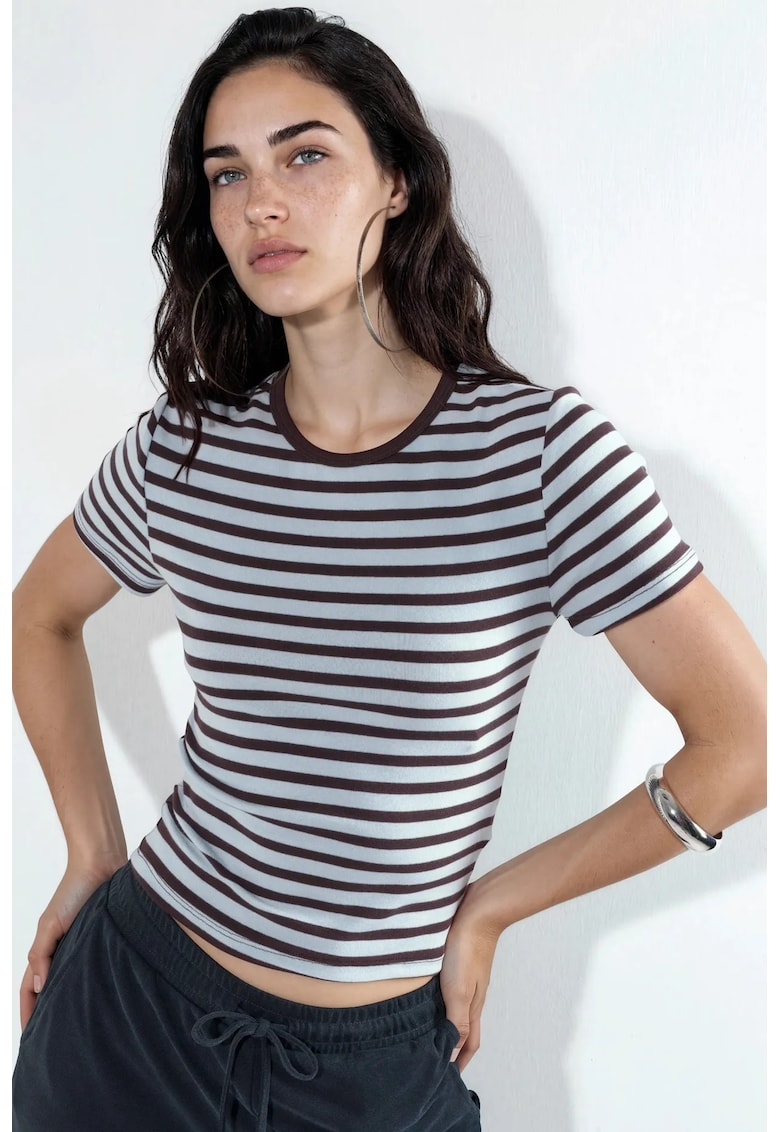 Tricouri dama - tricou cu dungi - maneca scurta - multicolor - bumbac -