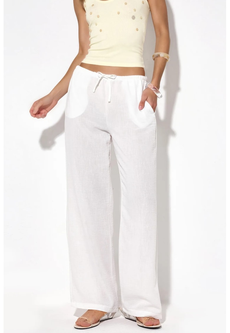 Pantaloni dama - croiala dreapta - casual - alb - 100% poliester