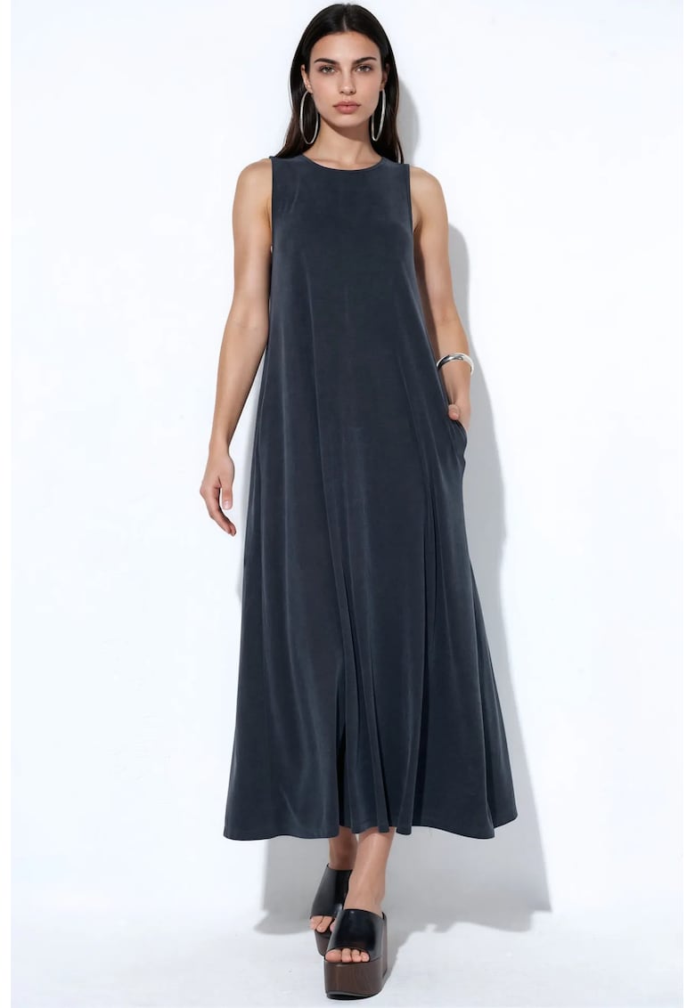 Rochie Maxi - Casual - Drapaj - Negru - Jerseu