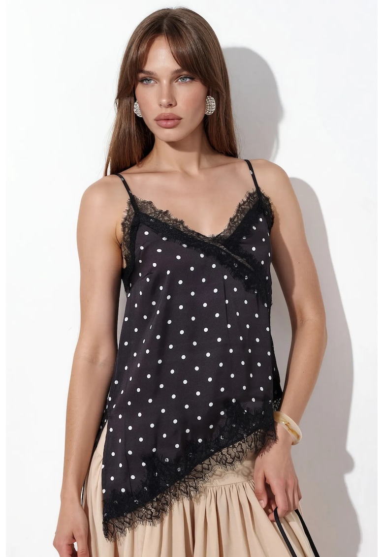 Bluza Cami - Satin - Decolteu in V - Buline - Negru