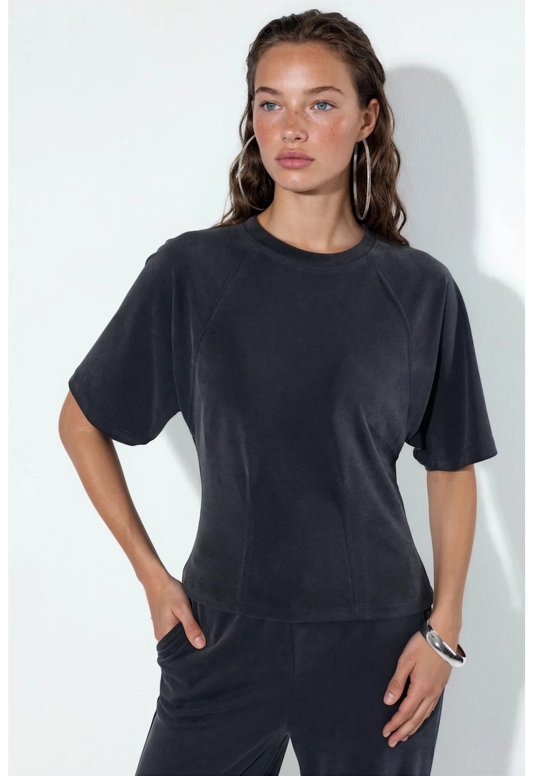 Tricou cu maneci raglan - negru - poliester-elastan - S -