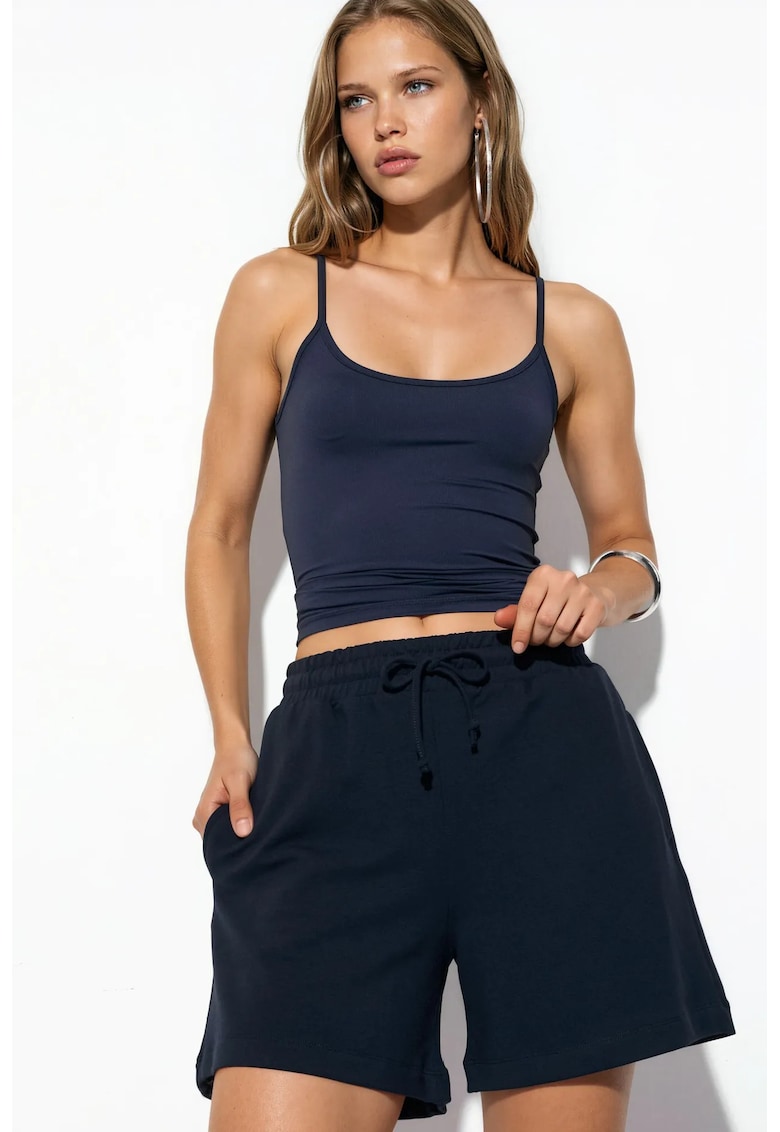 Pantaloni sport dama - scurti - medie - albastru marin - bumbac/modal/elastan