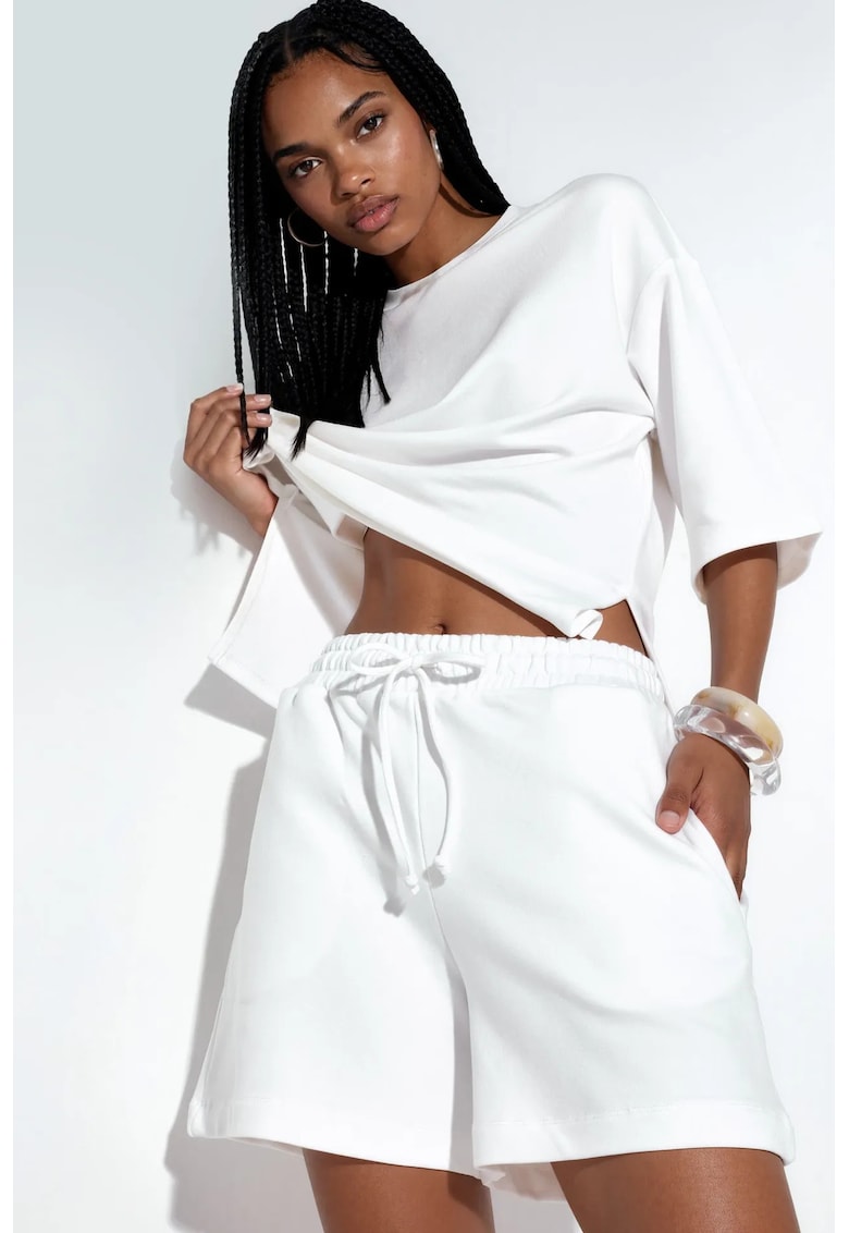 Pantaloni scurti - trening - elastic - alb - bumbac/modal/elastan -