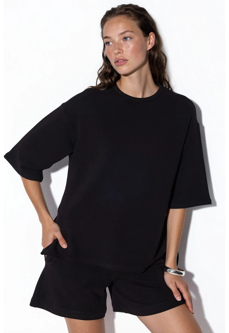Tricou negru - bumbac-modal-elastan - maneci scurte - croiala lejera