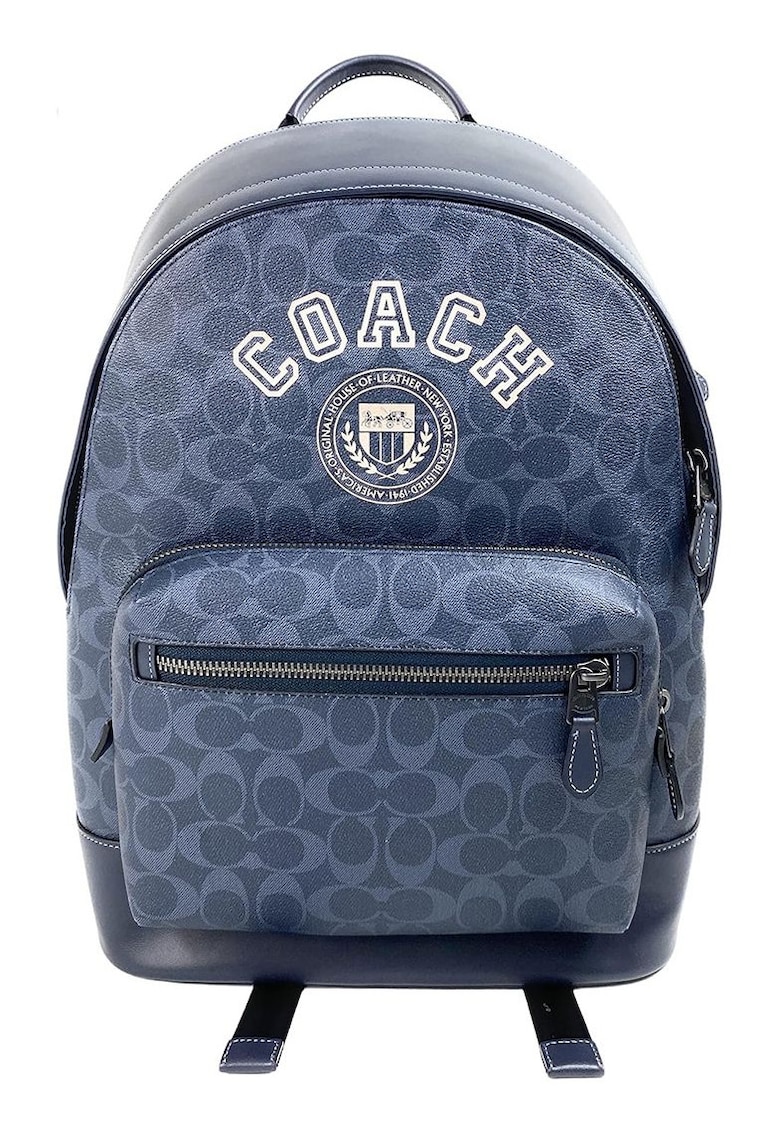 Rucsac din piele naturala cu imprimeu monograma West - unisex - 42x15x32cm