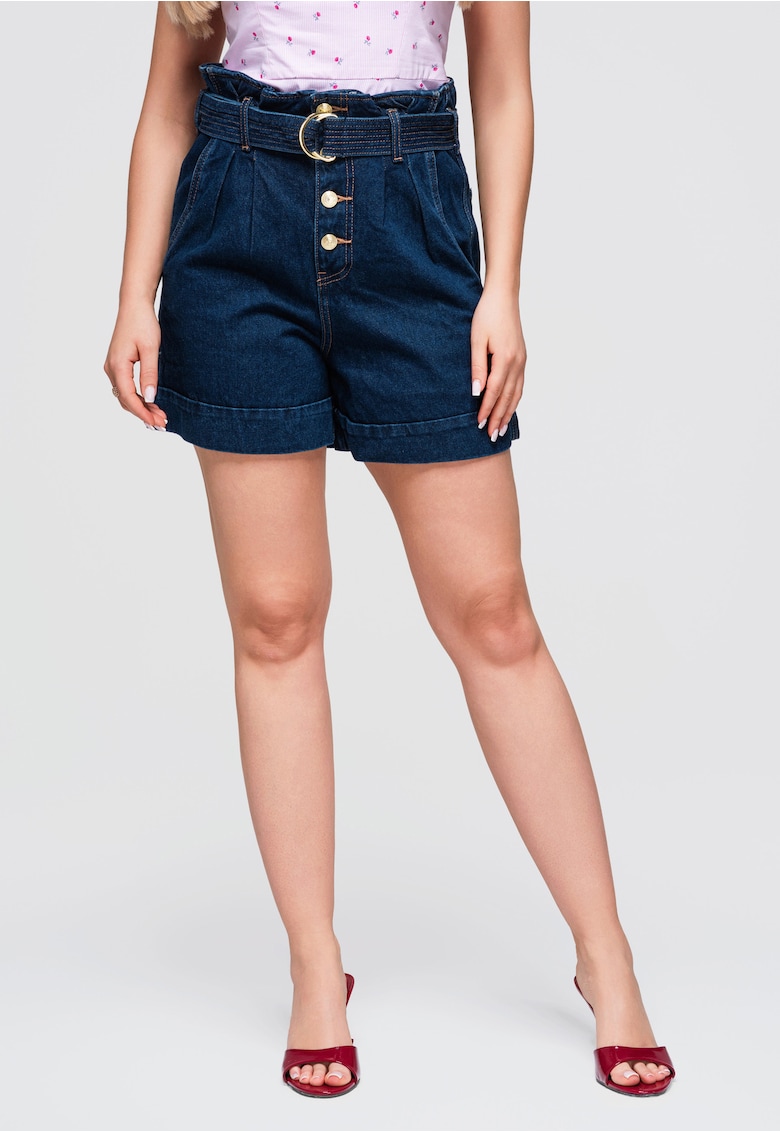Pantaloni scurti dama cu talie inalta - croi lejer - denim 100% bumbac OW-ST-E0011 - Albastru
