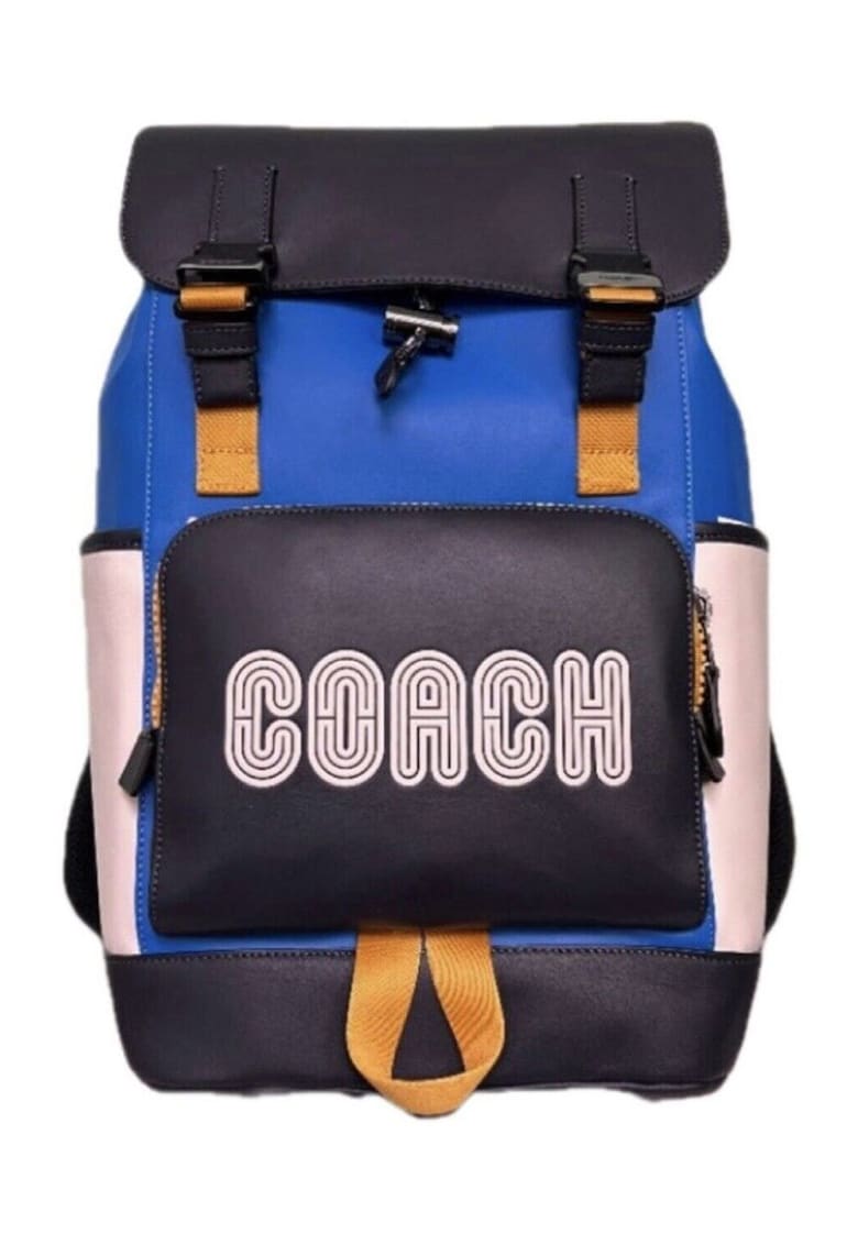 Rucsac din piele ecologica cu design colorblock Track - 27x12x47 cm