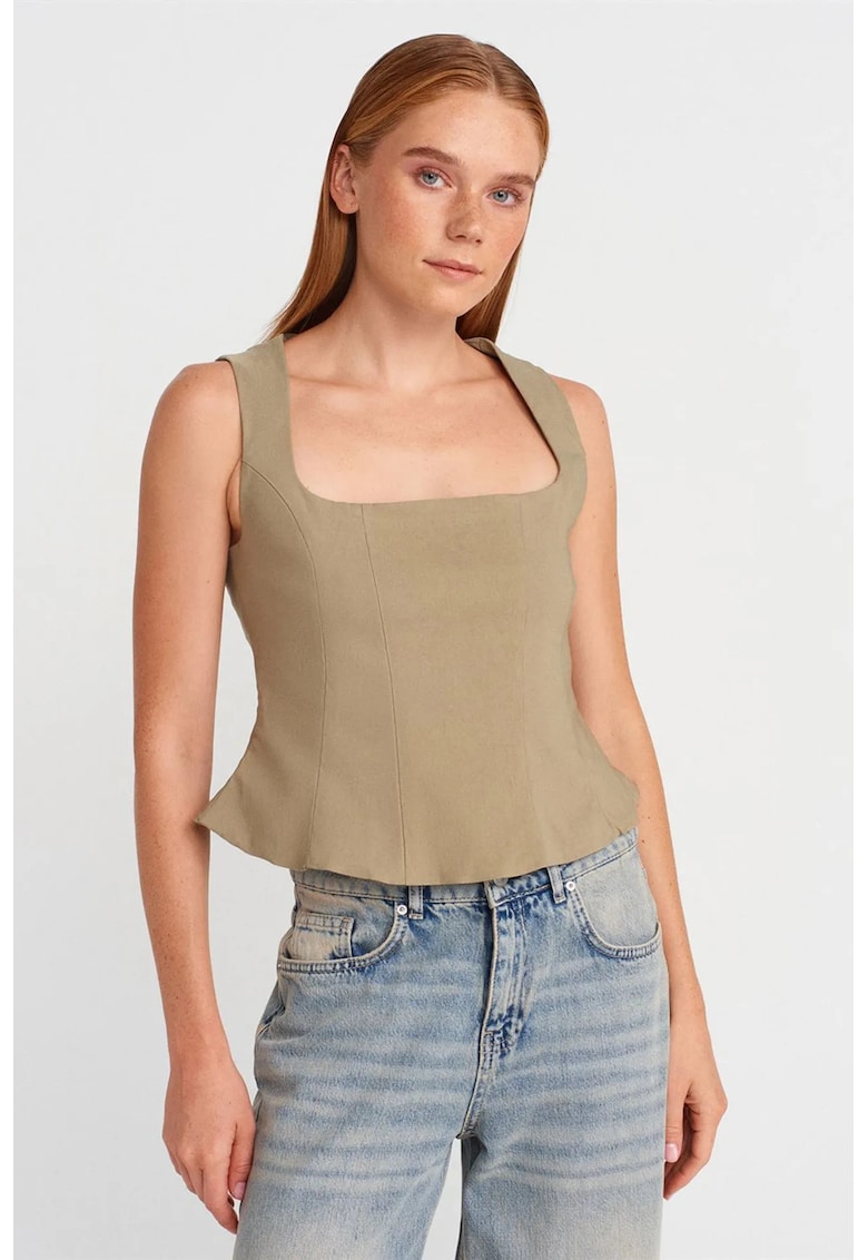 Bluza dama - bluza mulata fara maneci - volanase - verde kaki - 70% viscoza