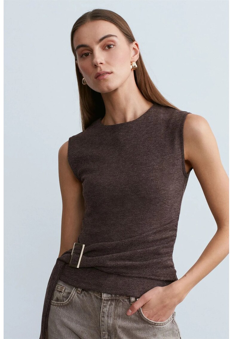 Bluza dama - fara maneci - cu cordon - maro cafea - poliester-bumbac-elastan