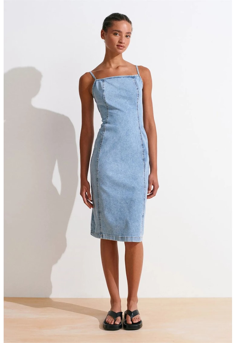 Rochie Midi - Denim Albastru Deschis - Casual - Fermoar