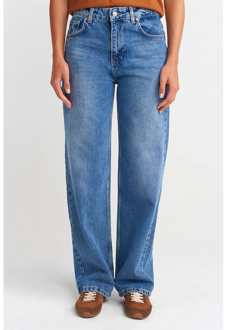 Blugi dama - talie inalta - croiala dreapta - denim - 100% bumbac - albastru mediu