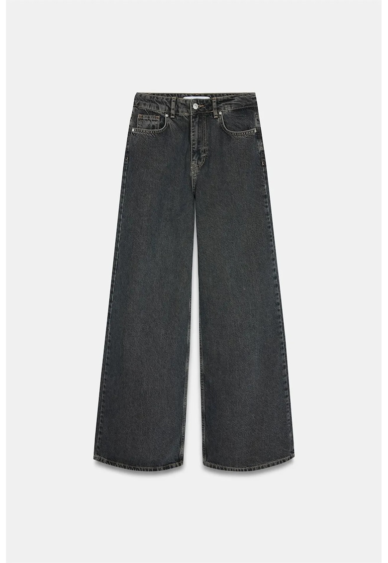 Blugi dama - talie inalta - croiala larga - gri antracit - denim