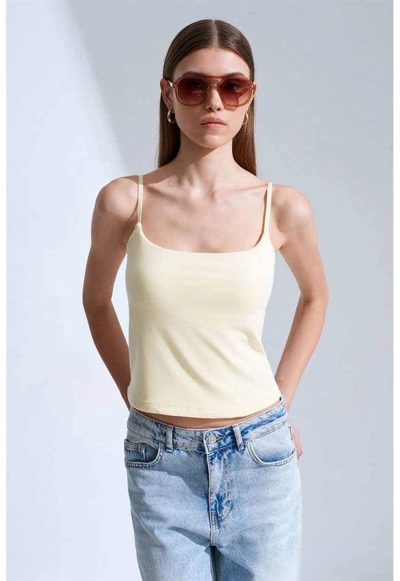 Bluza dama - bluza fara maneci - decolteu patrat - galben lamaie - 47% modal - 46% bumbac - 7% elastan