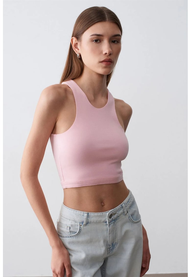 Bluza crop - fara maneci - roz pudra - tricotata - casual