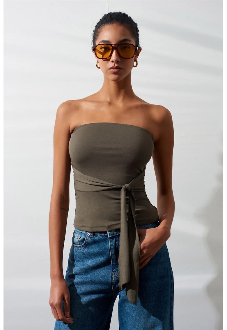 Bluza dama - slim-fit - detaliu snur - Verde Kaki - bumbac-modal-elastan