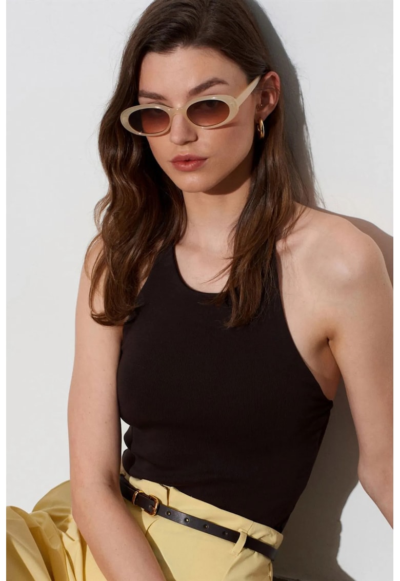 Bluza dama - Bluza Slim Fit Halterneck - elastic - negru - bumbac-elastan