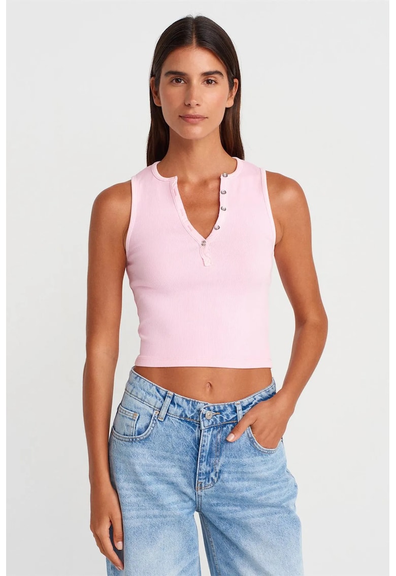 Top scurt casual - roz pudra - amestec de bumbac