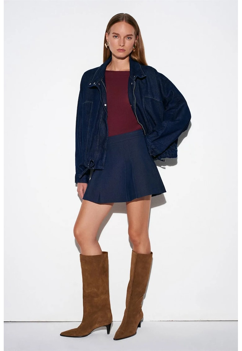 Fusta mini skater - casual - evazata - albastru marin - poliester/viscoza/elastan