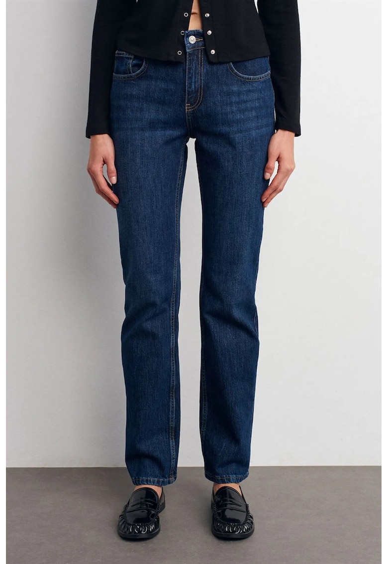 Blugi dama - talie inalta - croiala dreapta - albastru mediu - denim
