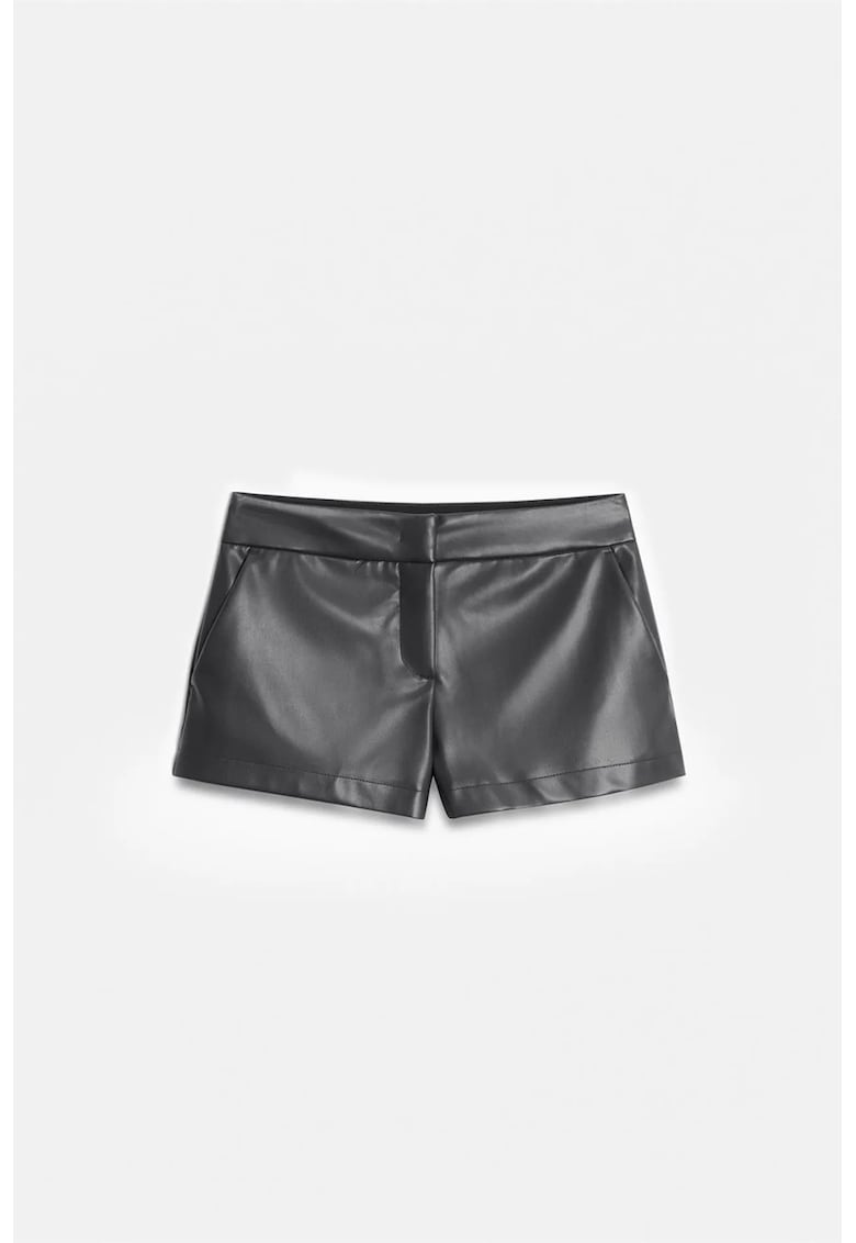 Pantaloni scurti dama - mini - elegant - negru - imitatie de piele