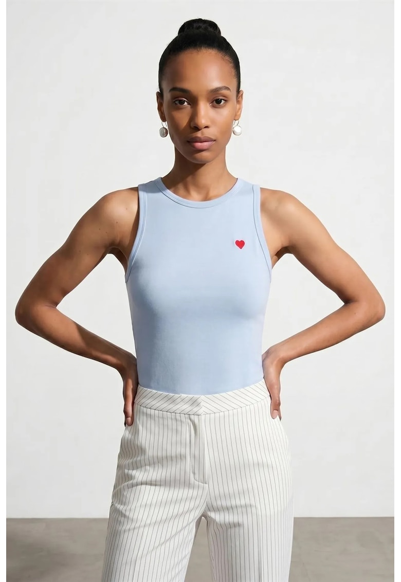 Bluza dama - bluza din jerseu - brodata - albastru deschis - bumbac elastan