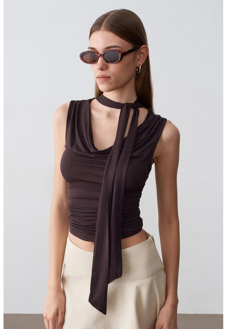 Bluza dama - fara maneci - drapaj - negru - jerseu