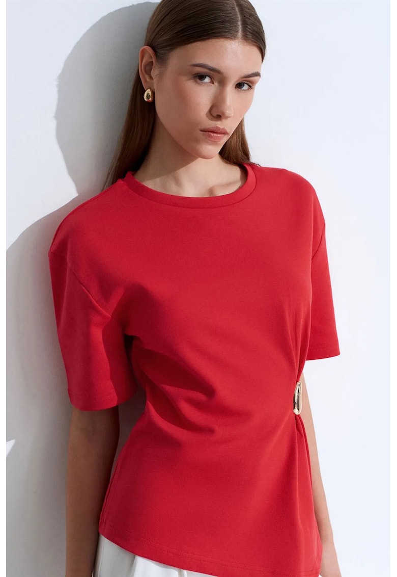 Tricou dama - regular fit - rosu - bumbac - poliester - elastan