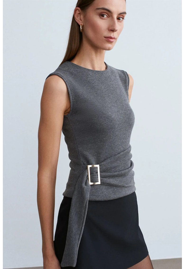 Bluza dama - fara maneci - gri antracit - casual - cu cordon - poliester-bumbac-elastan