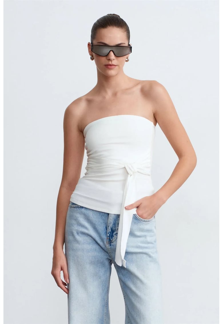 Bluza dama - bluza slim-fit fara bretele - alb - bumbac-modal-elastan