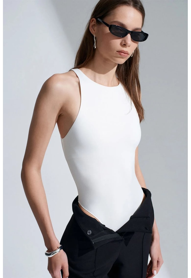 Body slim-fit - guler halter - alb - jerseu