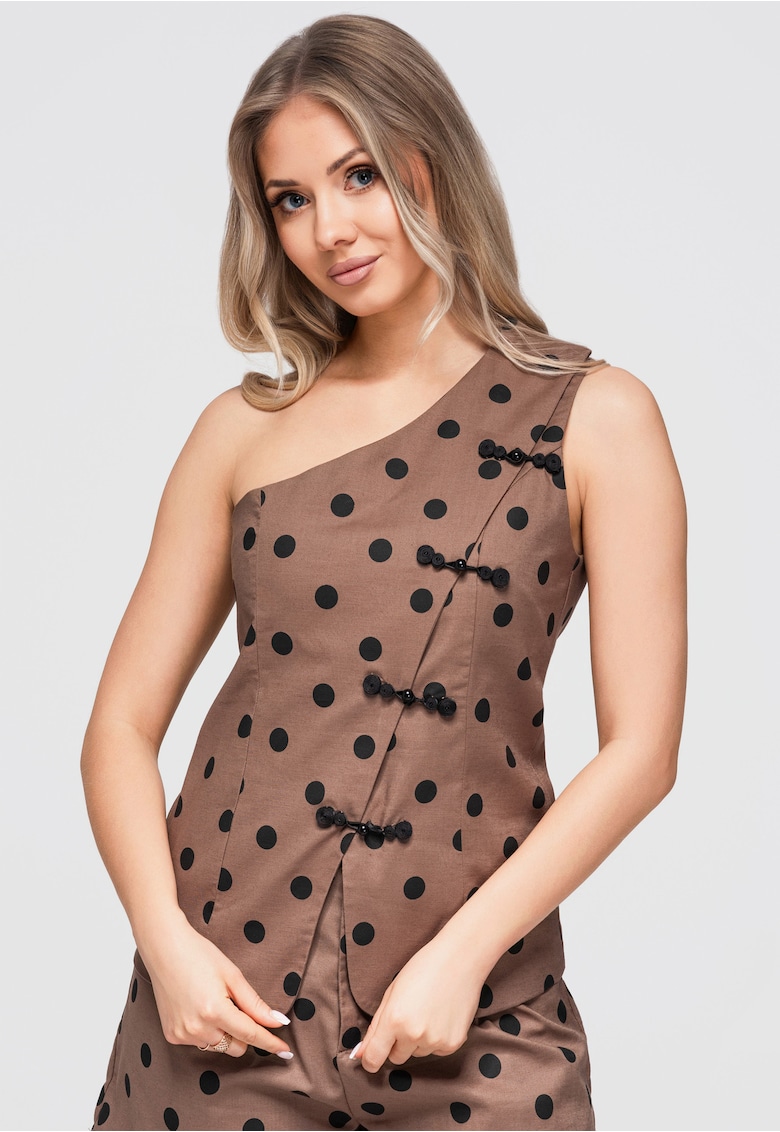 Bluza dama asimetrica cu decolteu - model slim fit - taietura eleganta OW-TS-E0061 - Maro
