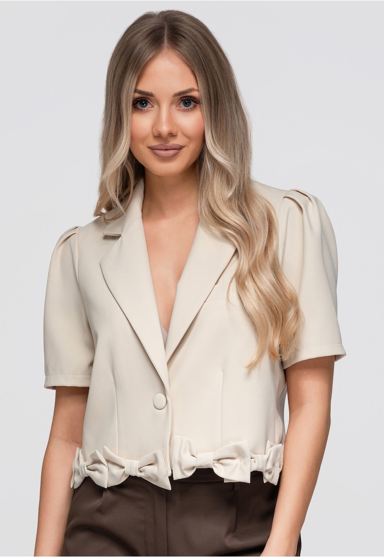 Sacou dama scurt cu guler tip clape si maneci scurte - slim fit OW-BL-E0002 - Bej