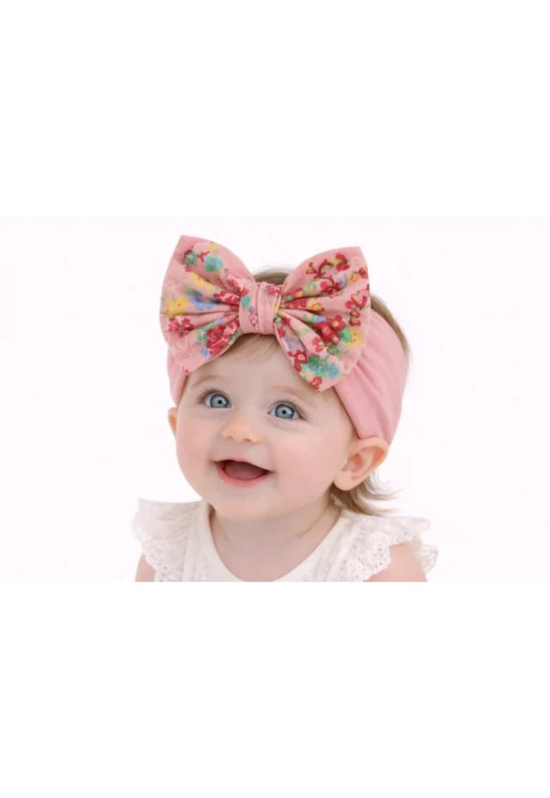 Bentita roz somon lata cu fundita inflorata - Model AL 34716 - 0-12 luni - Roz
