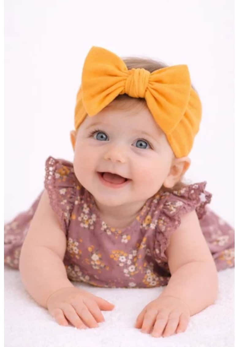 Bentita lata - galben mustar - pentru fetite cu fundita - Model AL 34495 - 0-12 luni - Galben mustar