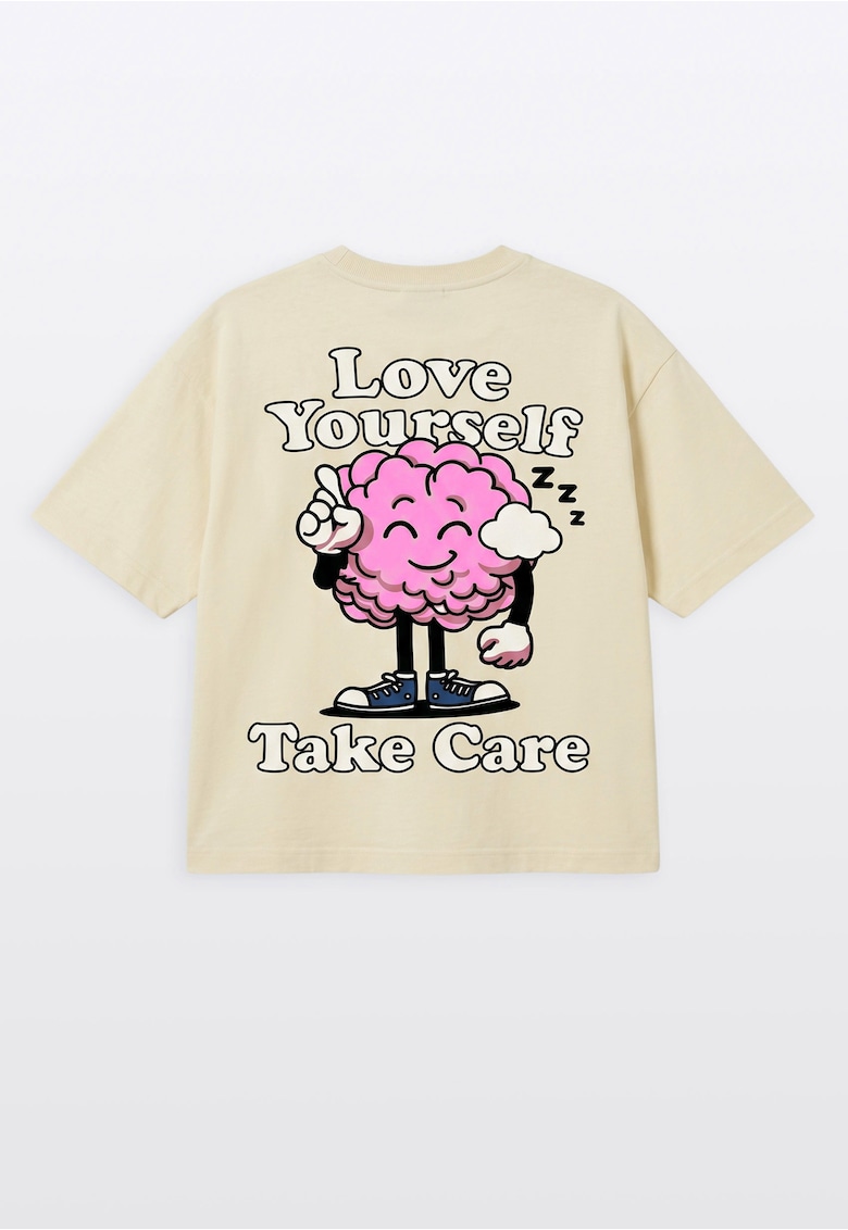 Tricou lejer cu imprimeu pe spate si decolteu la baza gatului