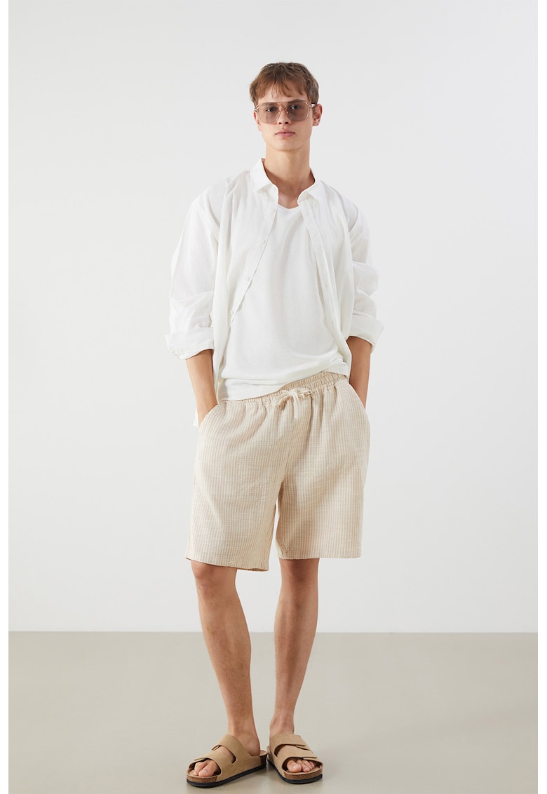 Pantaloni scurti din bumbac cu snururi - Bej deschis