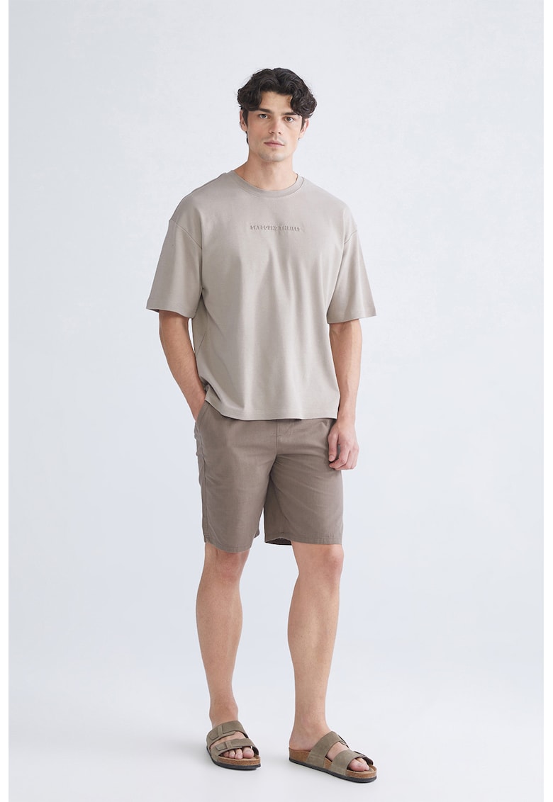 Pantaloni scurti din bumbac cu buzunare oblice frontale - Maro deschis