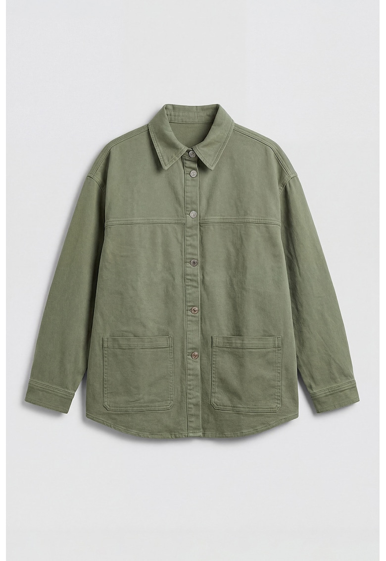 Jacheta-camasa din denim cu buzunare aplicate - Verde masliniu inchis