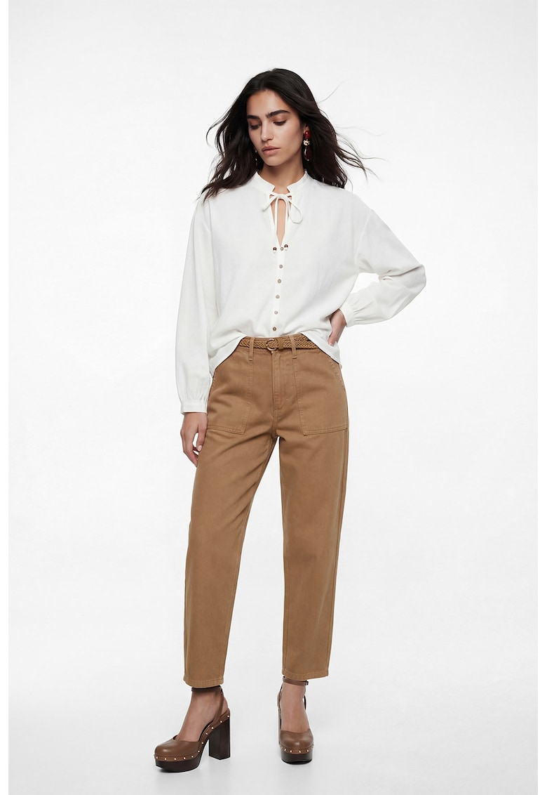 Blugi mom fit cu talie inalta - Maro camel