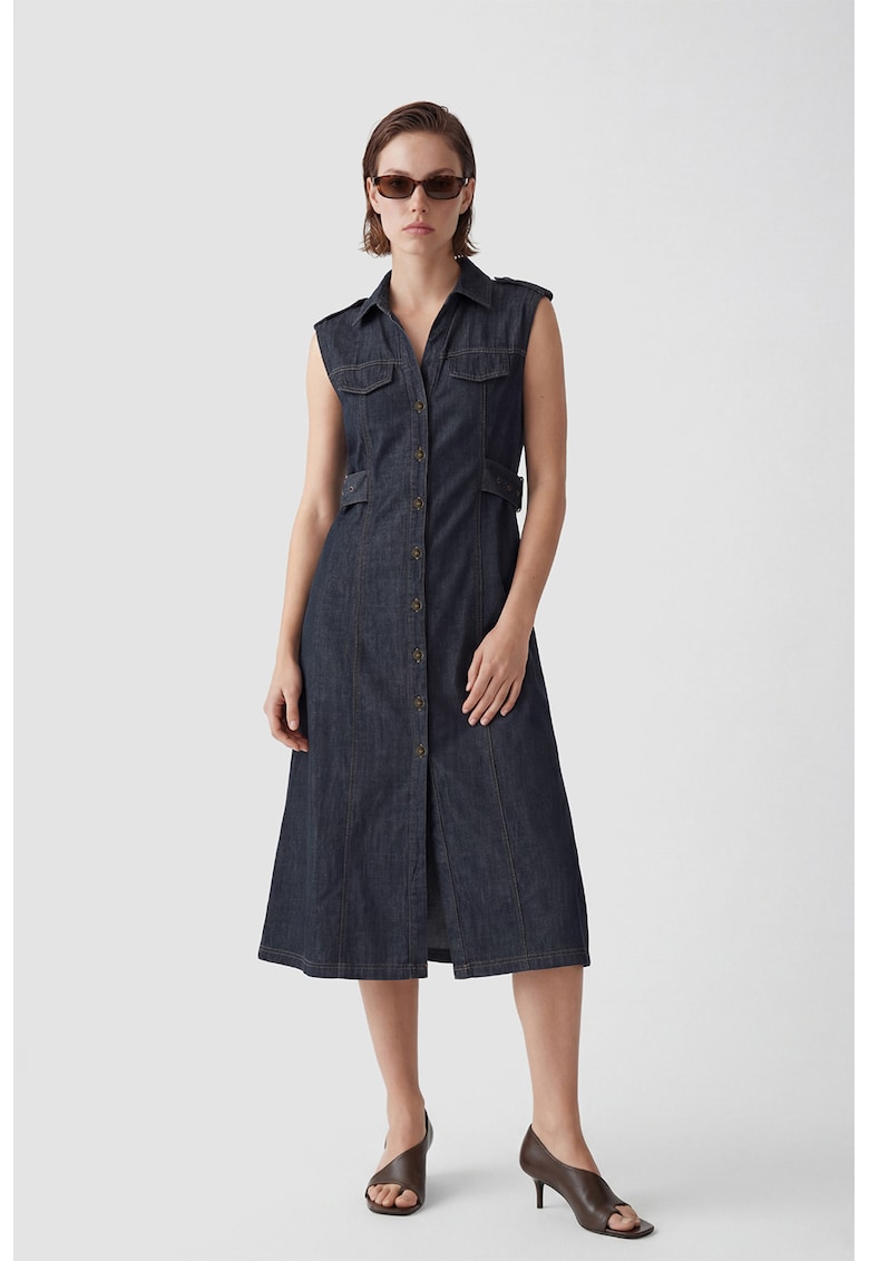 Rochie midi din denim - Bleumarin