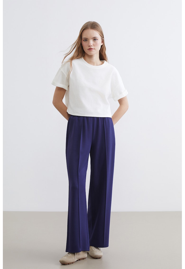Pantaloni de trening cu croiala ampla si banda elastica in talie - Bleumarin