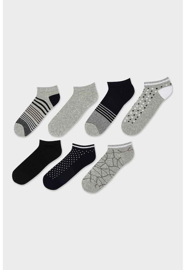 Set de 7 perechi de sosete din amestec de bumbac - Negru/Gri melange