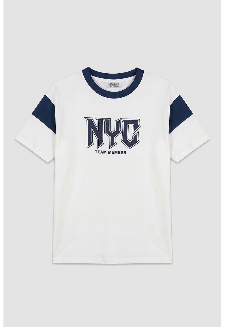 Tricou cu imprimeu text - Alb/Albastru ultramarin