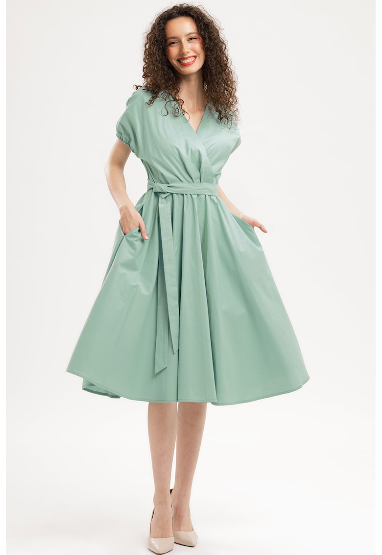 Rochie midi din bumbac cu croiala petrecuta - Verde pal