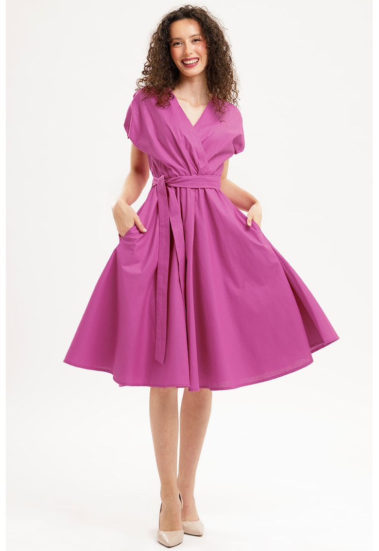 Rochie midi din bumbac cu croiala petrecuta - Fucsia