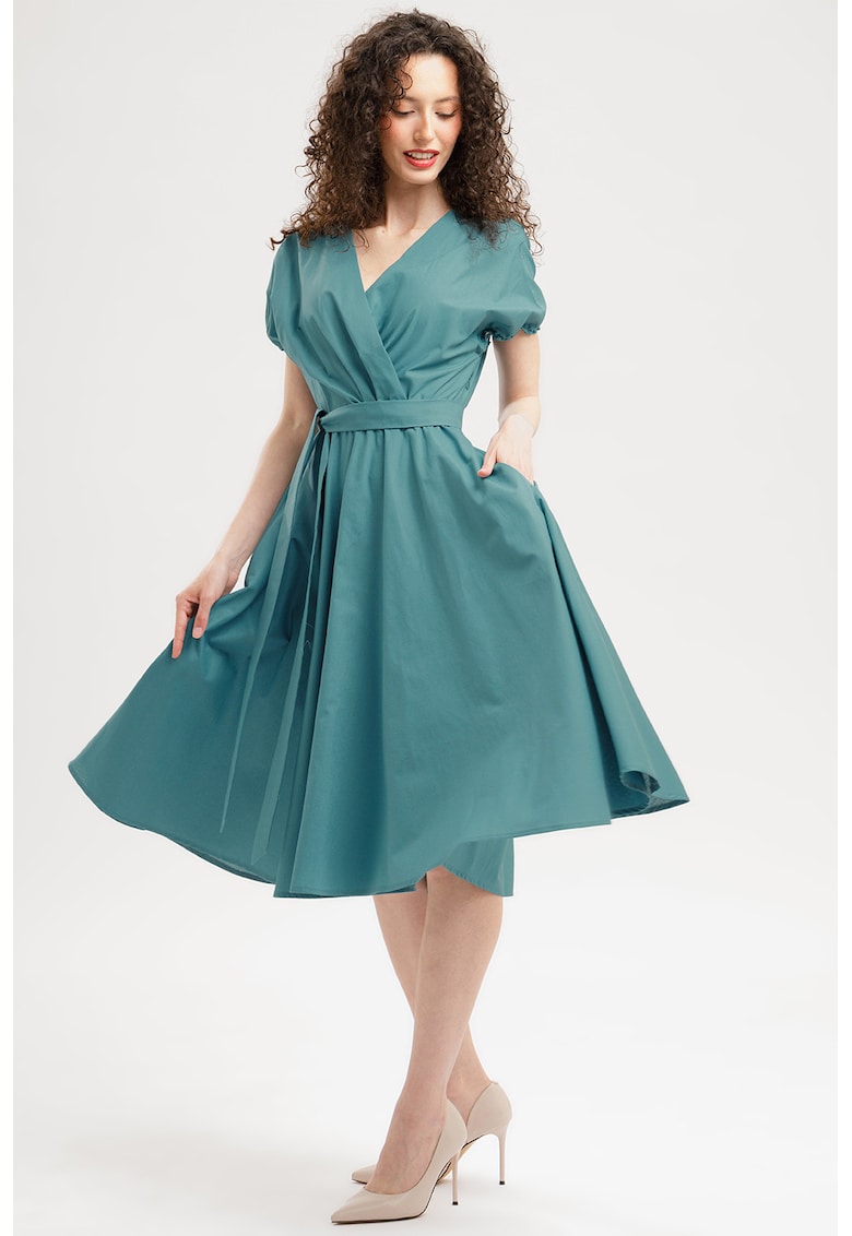 Rochie midi din bumbac cu croiala petrecuta - Verde feriga