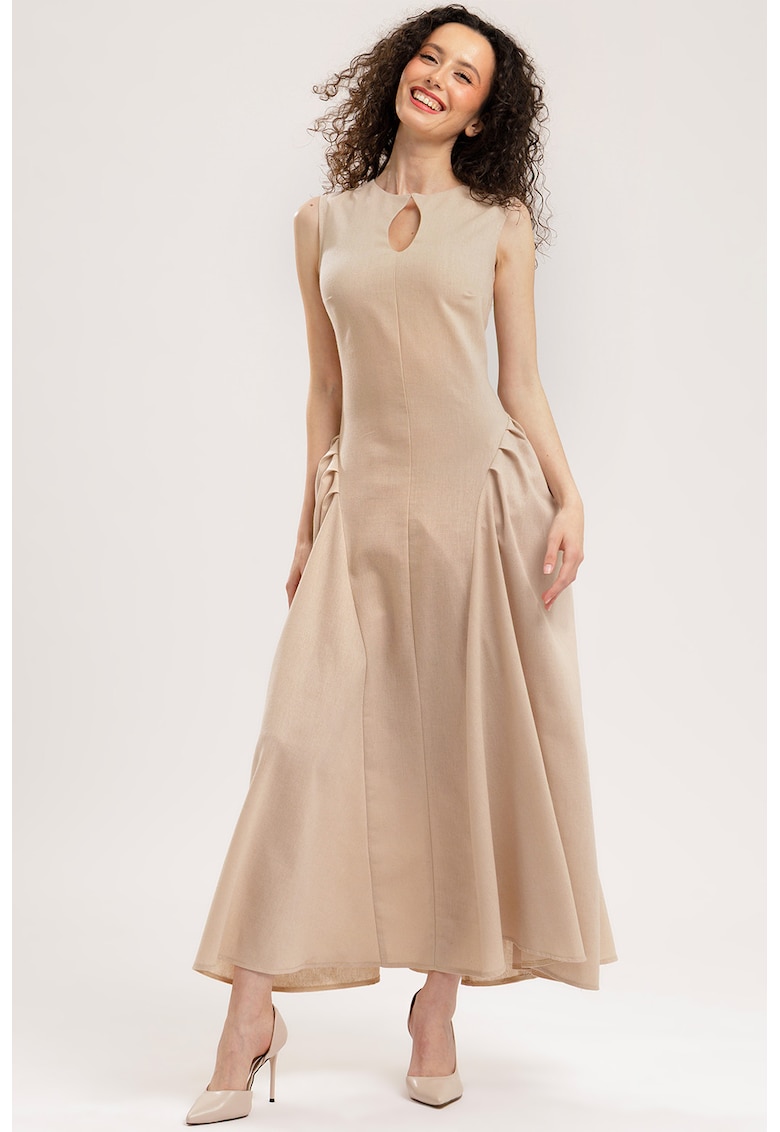 Rochie maxi din in - Bej deschis